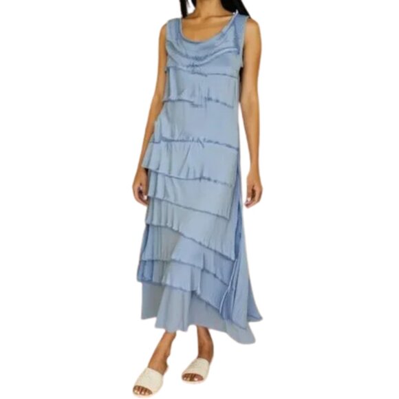 Scandal Sky Blue Silk Ruffles Maxi Dress - Picture 1 of 5